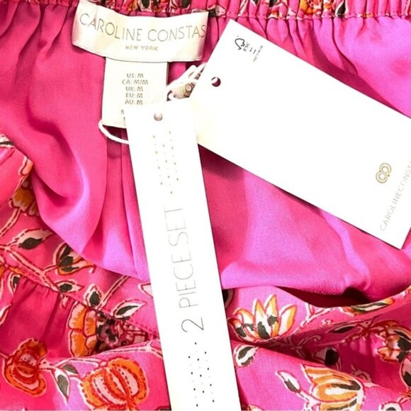NWT Caroline Constas Floral Tiered Skirt & Crop Top Set in Pink Women Size M - Picture 10 of 15